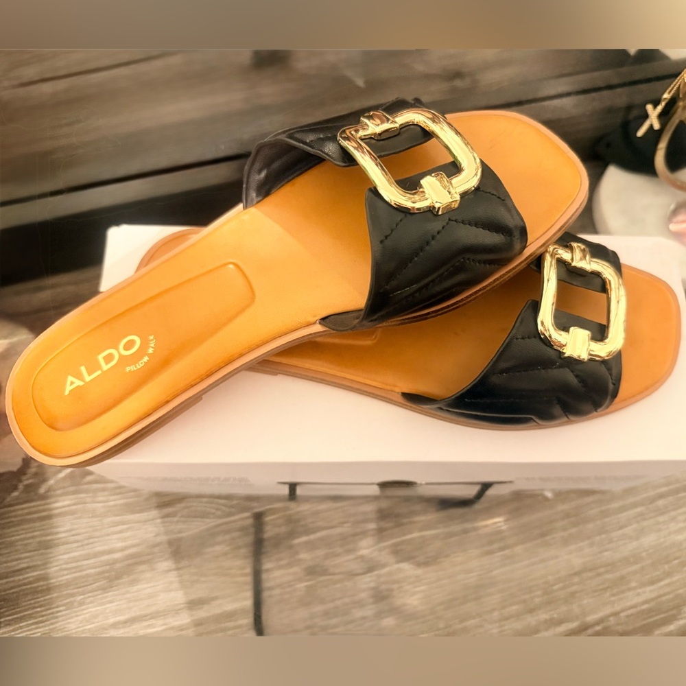 Aldo Women's Sandals with Black and Gold Buckle